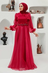 Neva Style - Elegant Claret Red Muslim Fashion Evening Dress 22310BR - Thumbnail