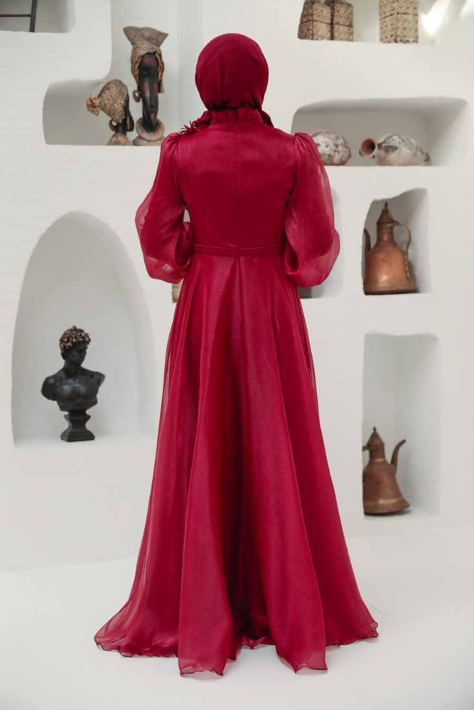 Neva Style - Elegant Claret Red Muslim Fashion Evening Dress 22310BR - 4