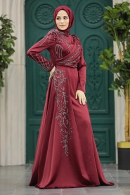 Neva Style - Elegant Claret Red Muslim Fashion Wedding Dress 40641BR - Thumbnail