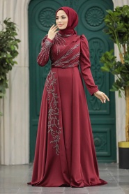 Neva Style - Elegant Claret Red Muslim Fashion Wedding Dress 40641BR - Thumbnail