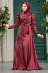 Neva Style - Elegant Claret Red Muslim Fashion Wedding Dress 40641BR - Thumbnail