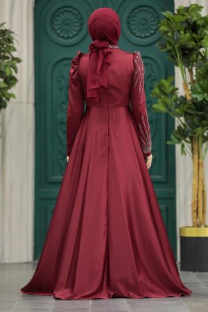 Neva Style - Elegant Claret Red Muslim Fashion Wedding Dress 40641BR - Thumbnail