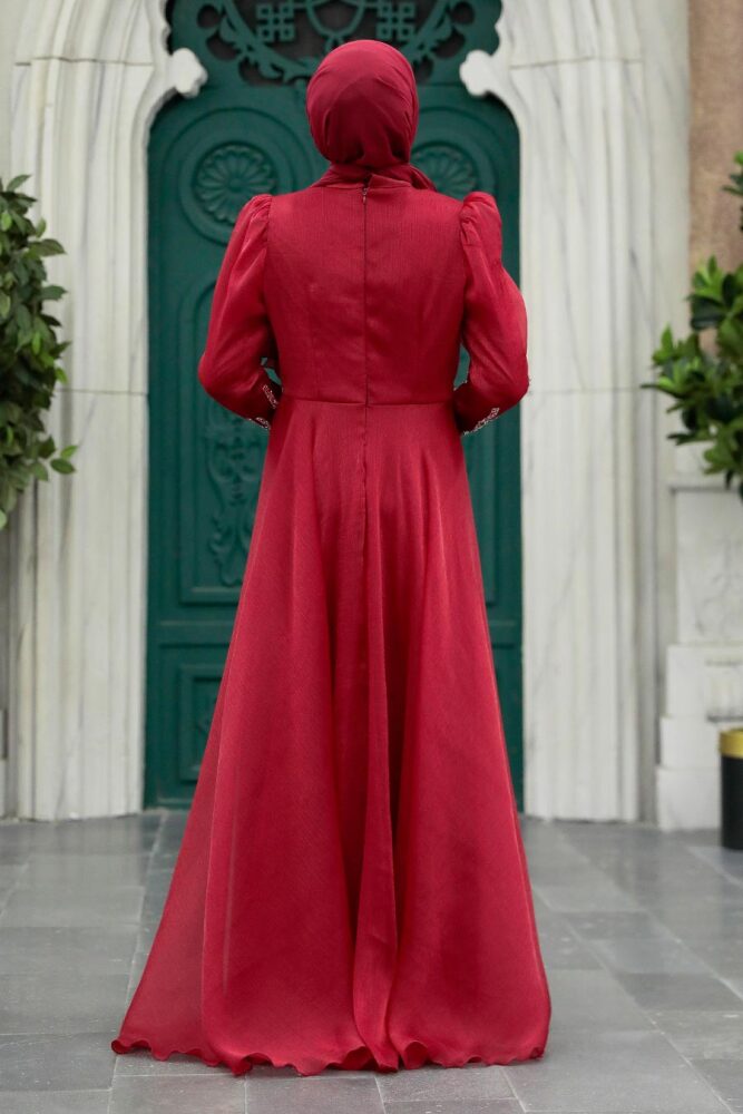 Neva Style - Elegant Claret Red Muslim Engagement Dress 25854BR - 2