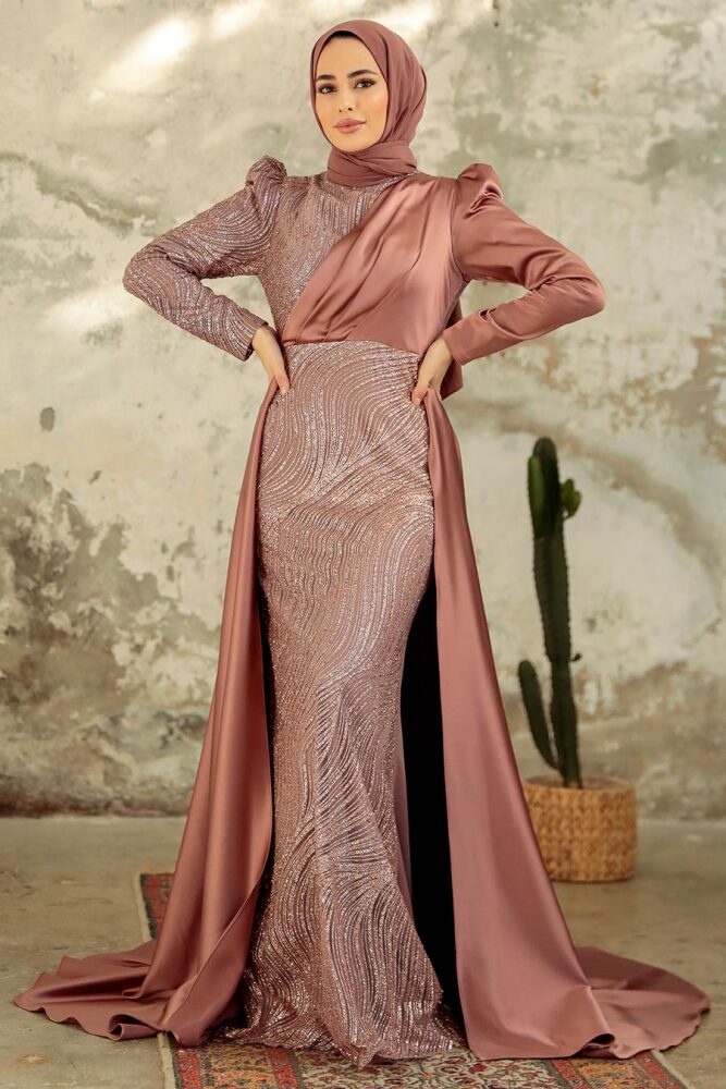 Neva Style - Elegant Copper Islamic Clothing Evening Gown 22924BKR - 3