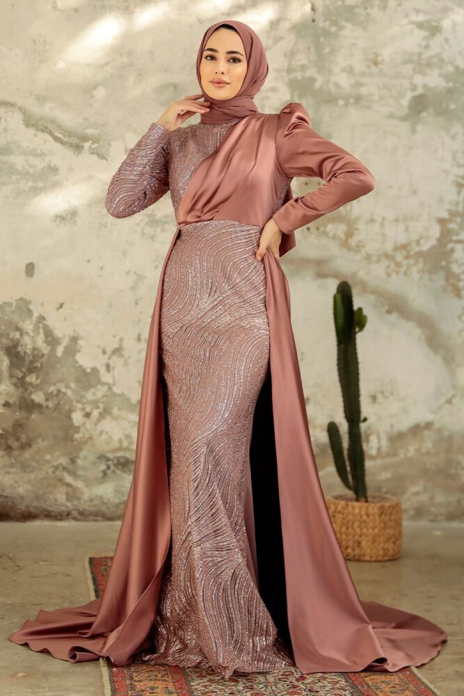 Neva Style - Elegant Copper Islamic Clothing Evening Gown 22924BKR - 4