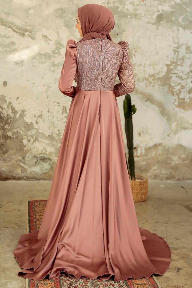 Neva Style - Elegant Copper Islamic Clothing Evening Gown 22924BKR - 5