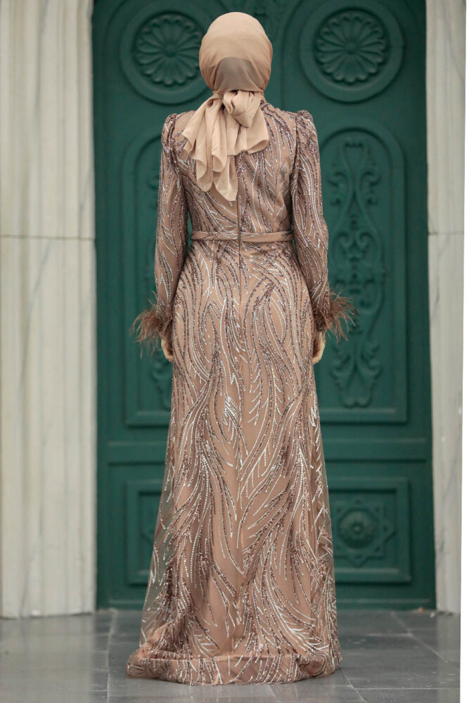 Elegant Copper Islamic Evening Dress 23061BKR - 4