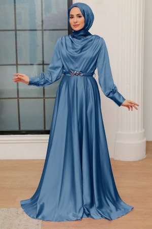 Neva Style - Elegant Dark Blue Muslim Engagement Dress 3460KM - 1