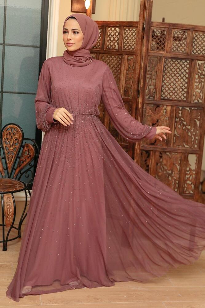 Neva Style - Elegant Dark Dusty Rose Muslim Fashion Evening Dress 20951KGK - 1