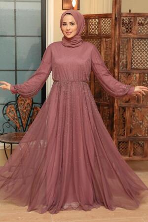 Neva Style - Elegant Dark Dusty Rose Muslim Fashion Evening Dress 20951KGK - Thumbnail