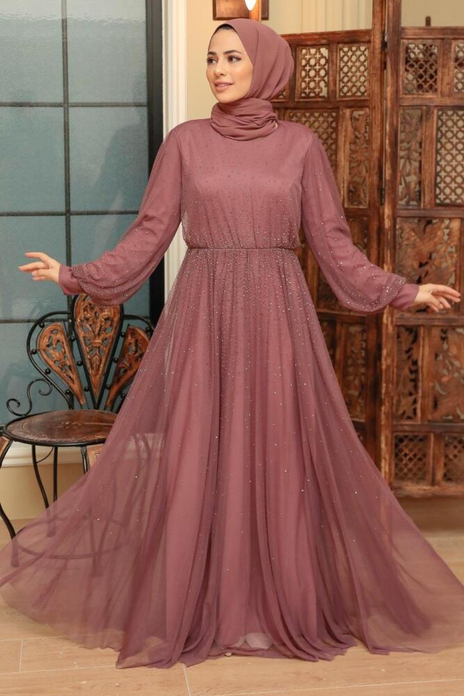 Neva Style - Elegant Dark Dusty Rose Muslim Fashion Evening Dress 20951KGK - 3
