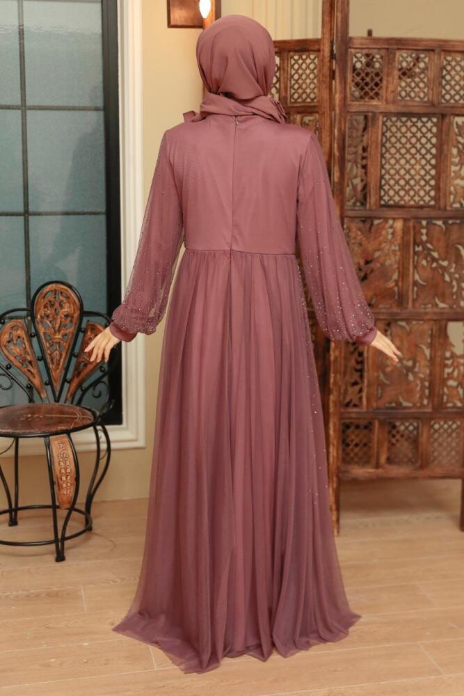 Neva Style - Elegant Dark Dusty Rose Muslim Fashion Evening Dress 20951KGK - 4