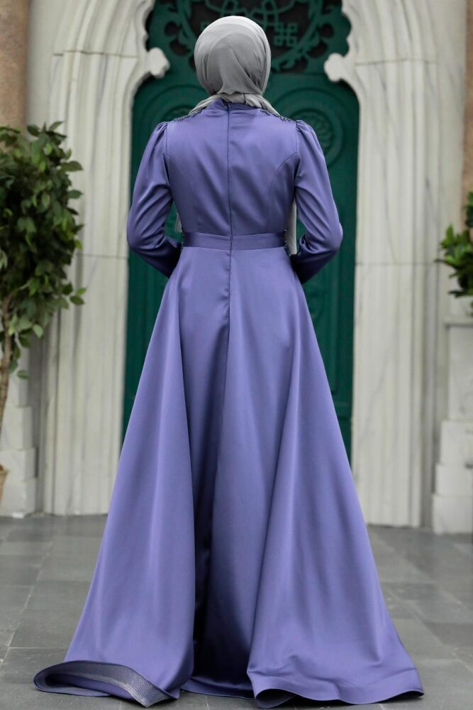 Neva Style - Elegant Dark Lila Hijab Engagement Gown 22221KLILA - 3