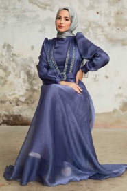 Neva Style - Elegant Dark Lila Hijab Evening Dress 36831KLILA - Thumbnail