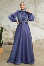 Neva Style - Elegant Dark Lila Hijab Evening Dress 36831KLILA - Thumbnail