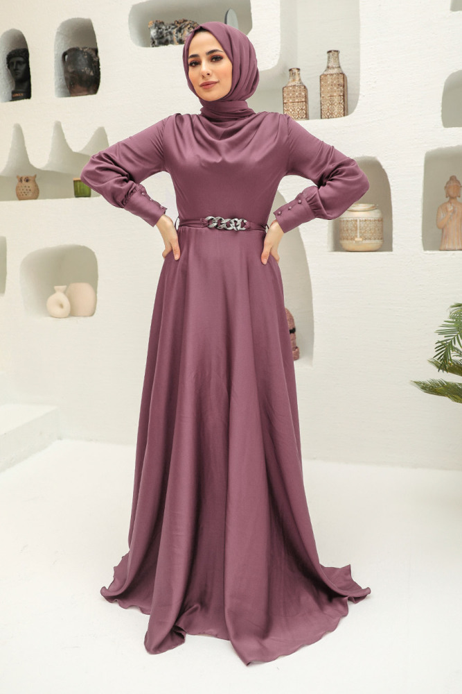 Neva Style - Elegant Dark Lila Muslim Engagement Dress 3460KLILA - 1
