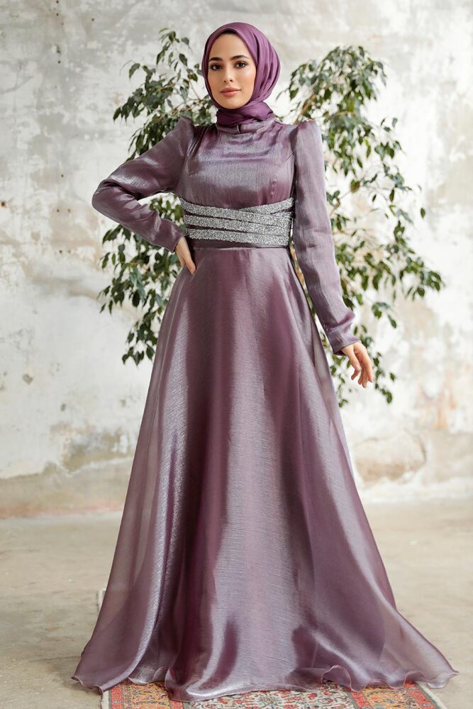 Neva Style - Elegant Dark Lila Muslim Fashion Wedding Dress 3812KLILA - 2