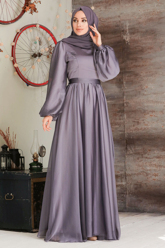 Neva Style - Elegant Dark Lila Islamic Clothing Evening Gown 5215KLILA - 2
