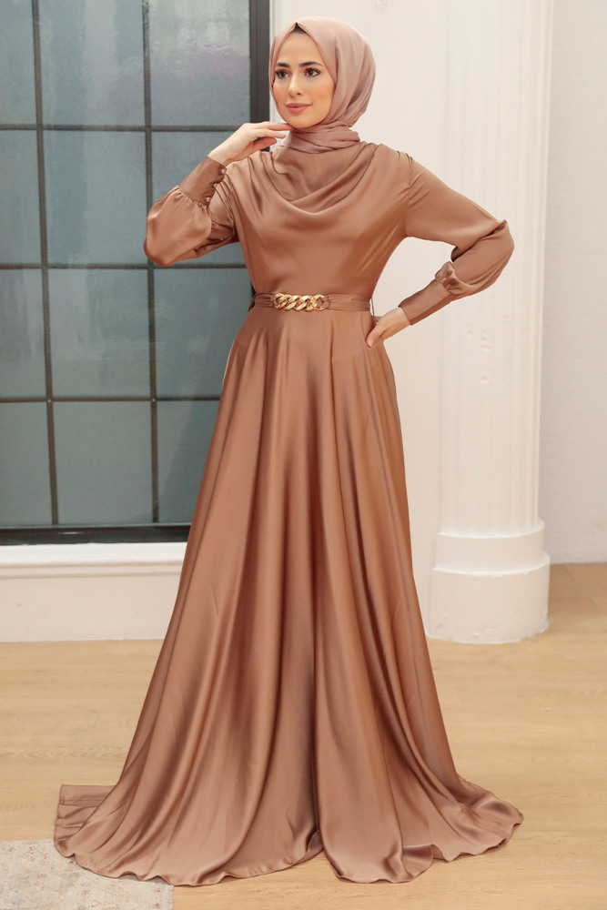 Neva Style - Elegant Dark Mink Muslim Engagement Dress 3460KV - 2