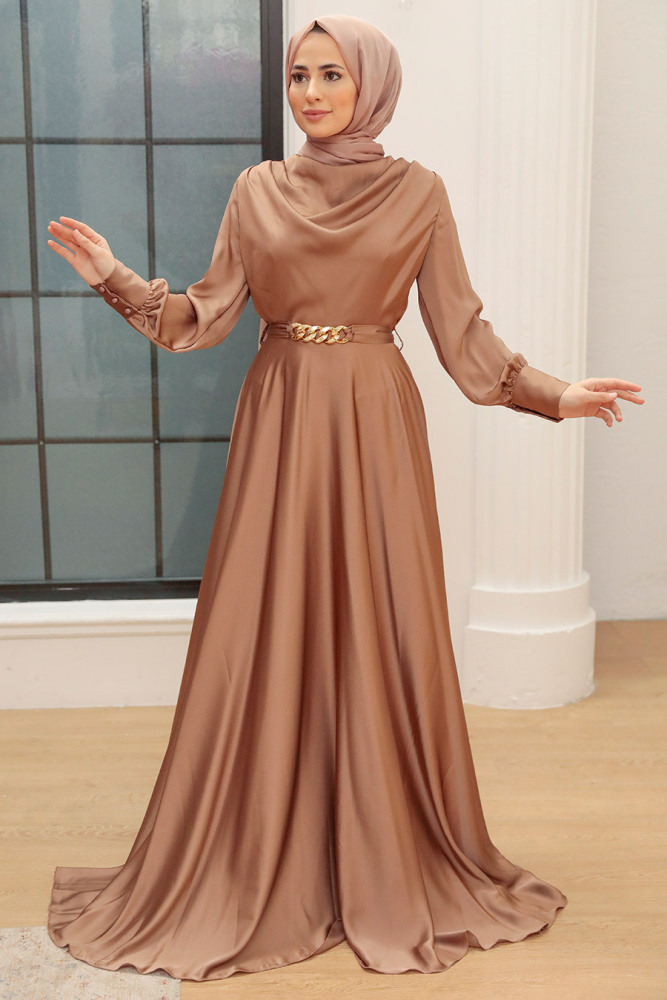 Neva Style - Elegant Dark Mink Muslim Engagement Dress 3460KV - 1