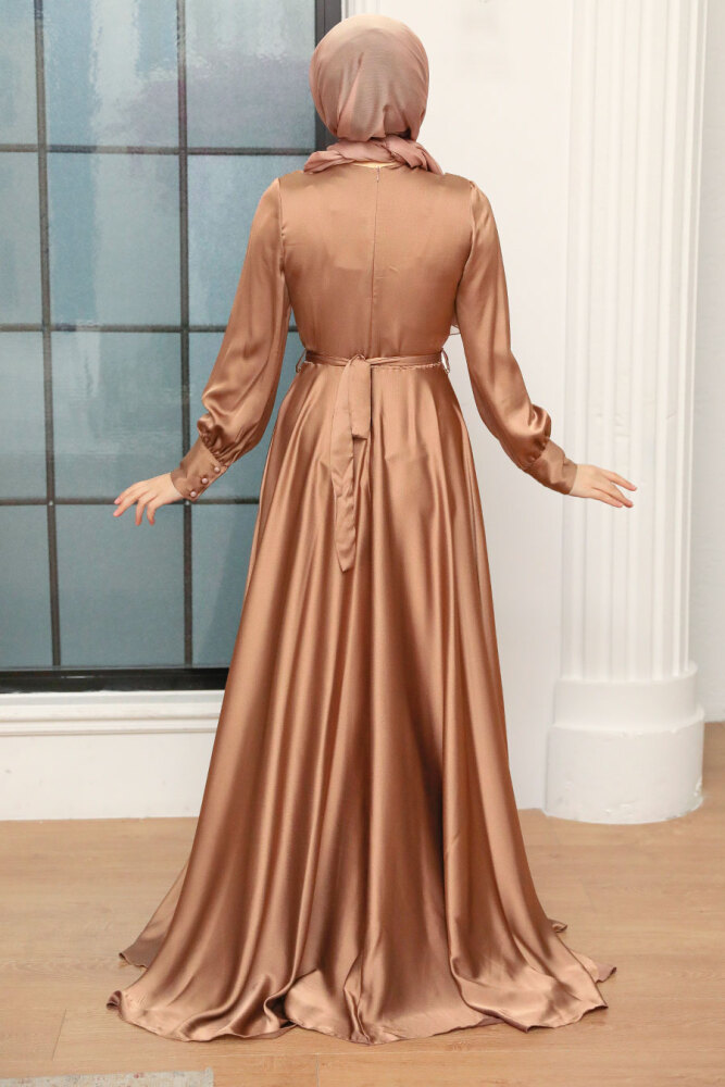 Neva Style - Elegant Dark Mink Muslim Engagement Dress 3460KV - 3