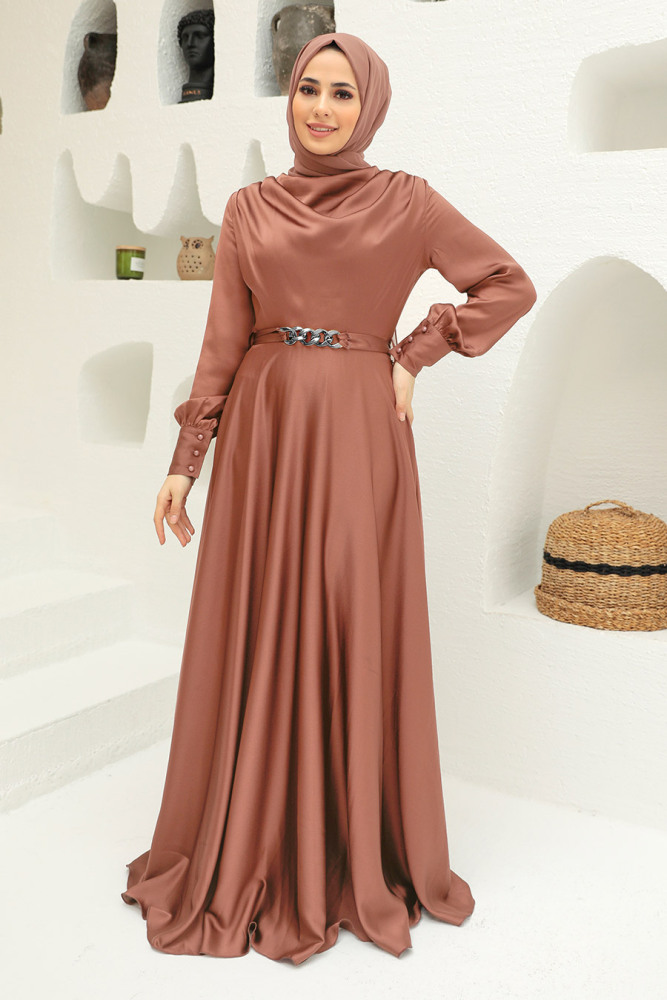 Neva Style - Elegant Dark Salmon Pink Muslim Engagement Dress 3460KSMN - 1