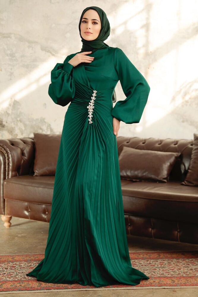 Elegant Emerald Green Islamic Bridesmaid Dress 3933ZY - 2