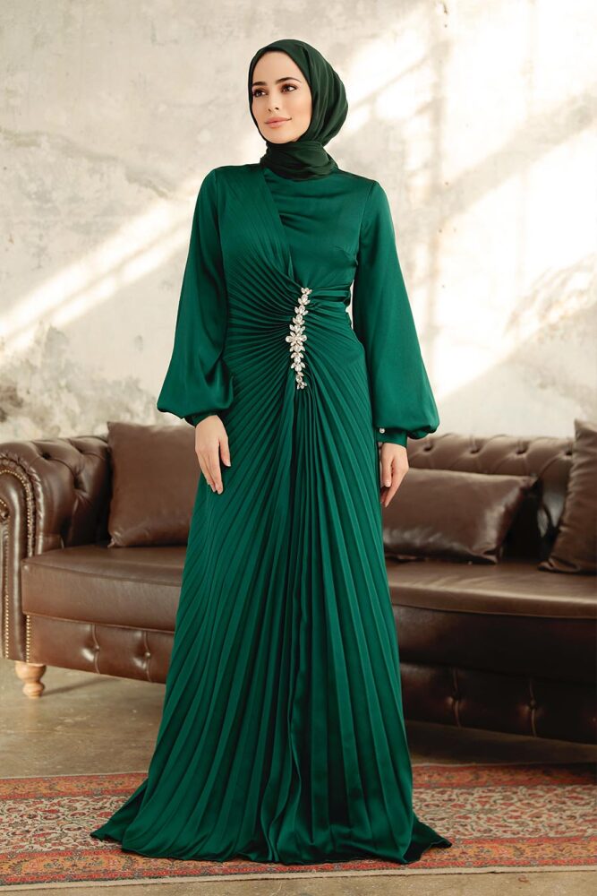 Elegant Emerald Green Islamic Bridesmaid Dress 3933ZY - 1