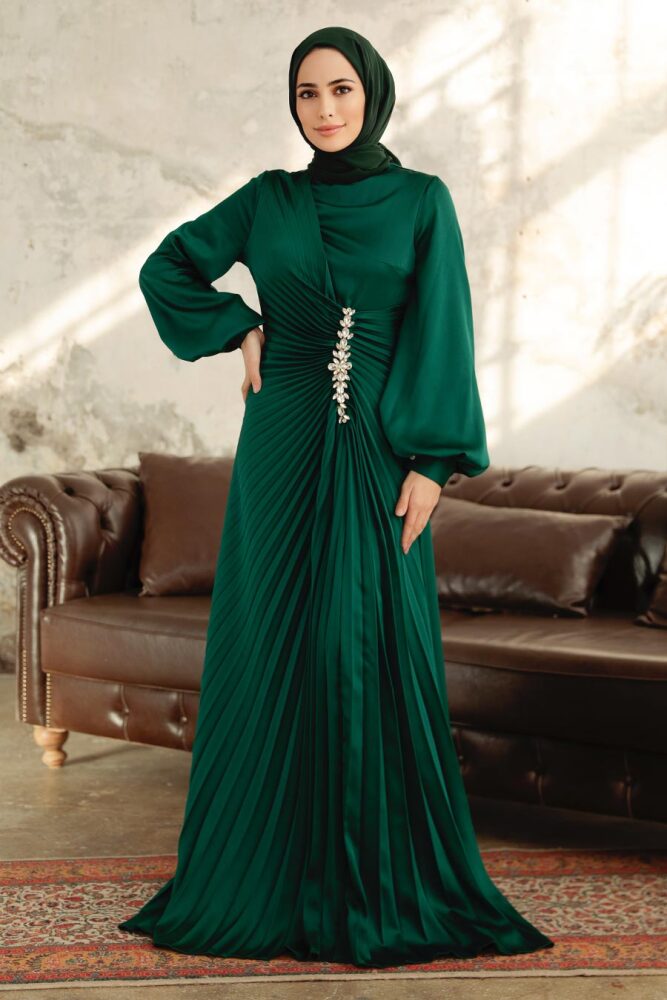 Elegant Emerald Green Islamic Bridesmaid Dress 3933ZY - 3