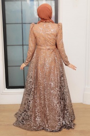 Neva Style - Elegant Gold Hijab Evening Dress 22602GOLD - Thumbnail