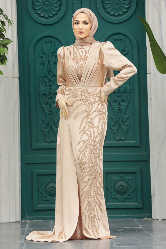 Neva Style - Elegant Gold Hijab Evening Gown 23122GOLD - 1