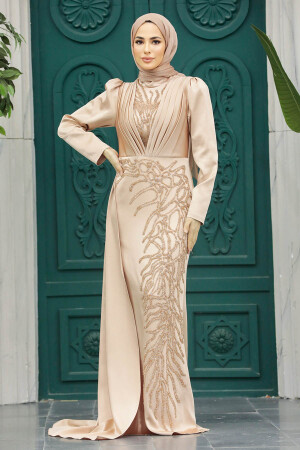 Neva Style - Elegant Gold Hijab Evening Gown 23122GOLD - 3