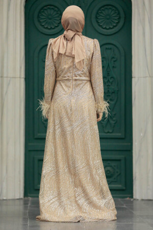 Neva Style - Elegant Gold Islamic Evening Dress 23061GOLD - Thumbnail