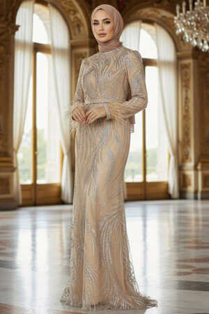 Elegant Gold Islamic Evening Dress 23061GOLD - 1