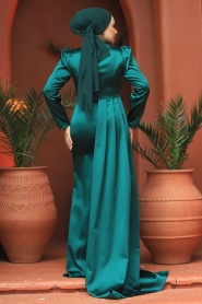 Neva Style - Elegant Green Hijab Evening Gown 23122Y - Thumbnail