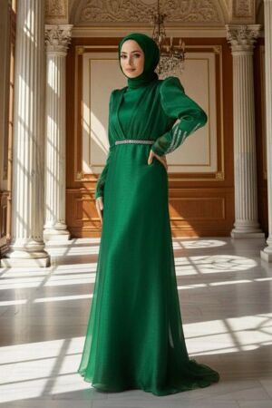 Neva Style - Elegant Green Muslim Engagement Dress 25854Y 