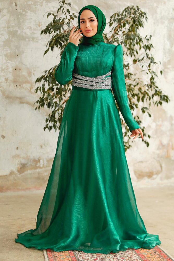 Neva Style - Elegant Green Muslim Fashion Wedding Dress 3812Y - 2