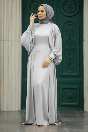 Elegant Grey Islamic Clothing Prom Dress 60201GR - 1