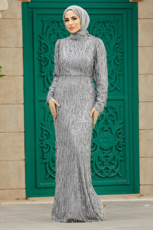 Elegant Grey Modest Islamic Clothing Prom Dress 2314GR - 1