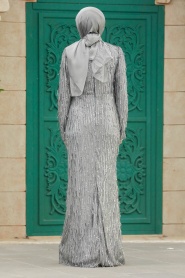 Neva Style - Elegant Grey Modest Islamic Clothing Prom Dress 2314GR - Thumbnail