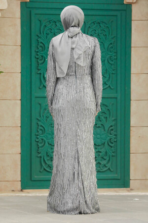 Neva Style - Elegant Grey Modest Islamic Clothing Prom Dress 2314GR - Thumbnail