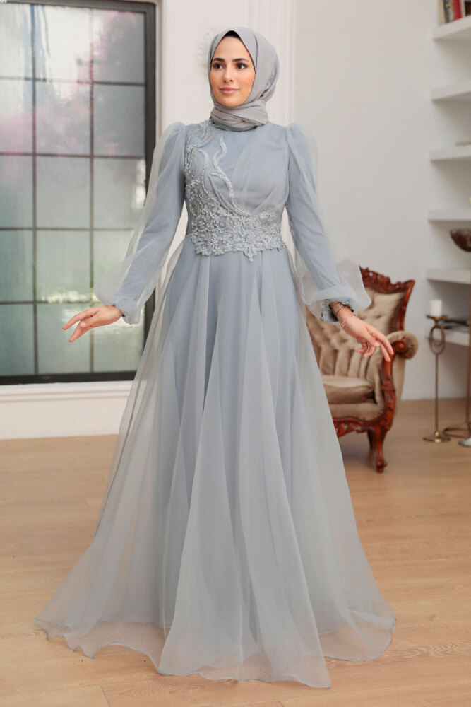 Neva Style - Elegant Grey Muslim Engagement Dress 22540GR - 1