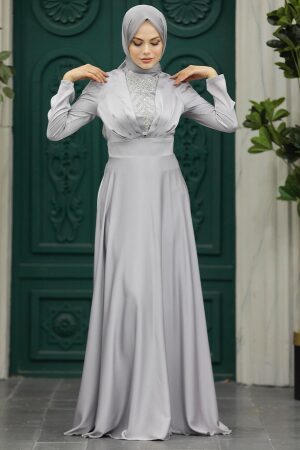 Elegant Grey Muslim Engagement Dress 39011GR - 2
