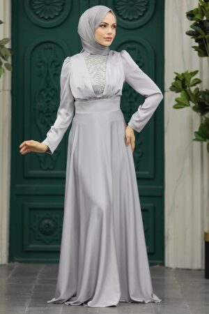 Elegant Grey Muslim Engagement Dress 39011GR - 1