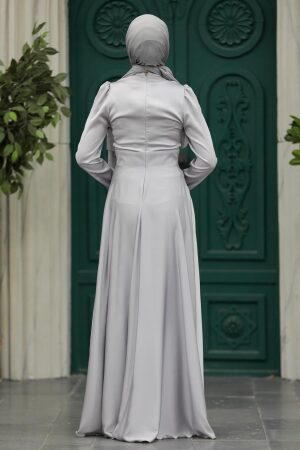 Elegant Grey Muslim Engagement Dress 39011GR - 3