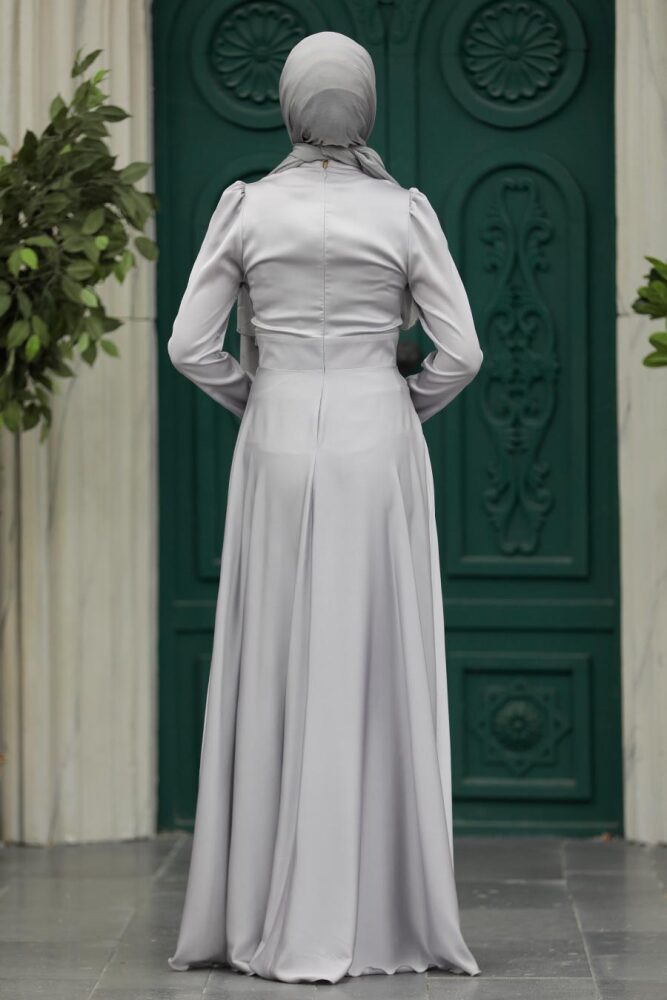 Elegant Grey Muslim Engagement Dress 39011GR - 3