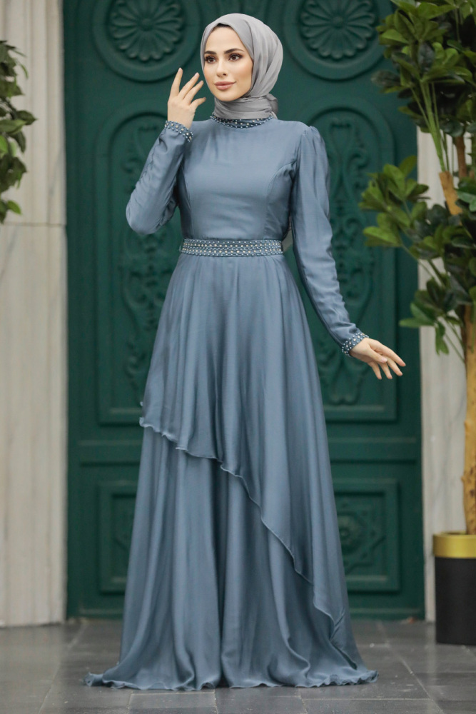 Elegant Grey Muslim Fashion Evening Dress 22223GGR - 1