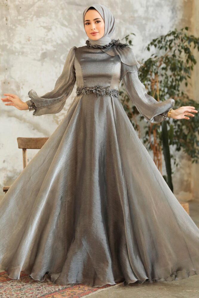 Neva Style - Elegant Grey Turkish Modest Bridesmaid Dress 22310GR - 2