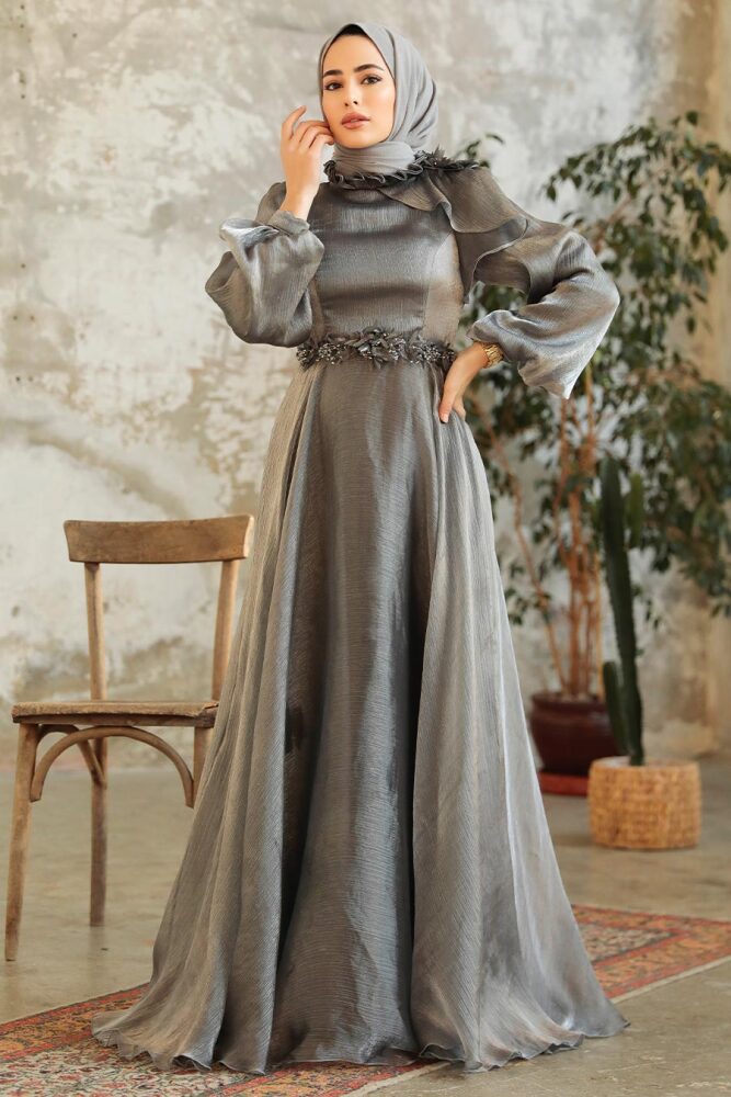 Neva Style - Elegant Grey Turkish Modest Bridesmaid Dress 22310GR - 3
