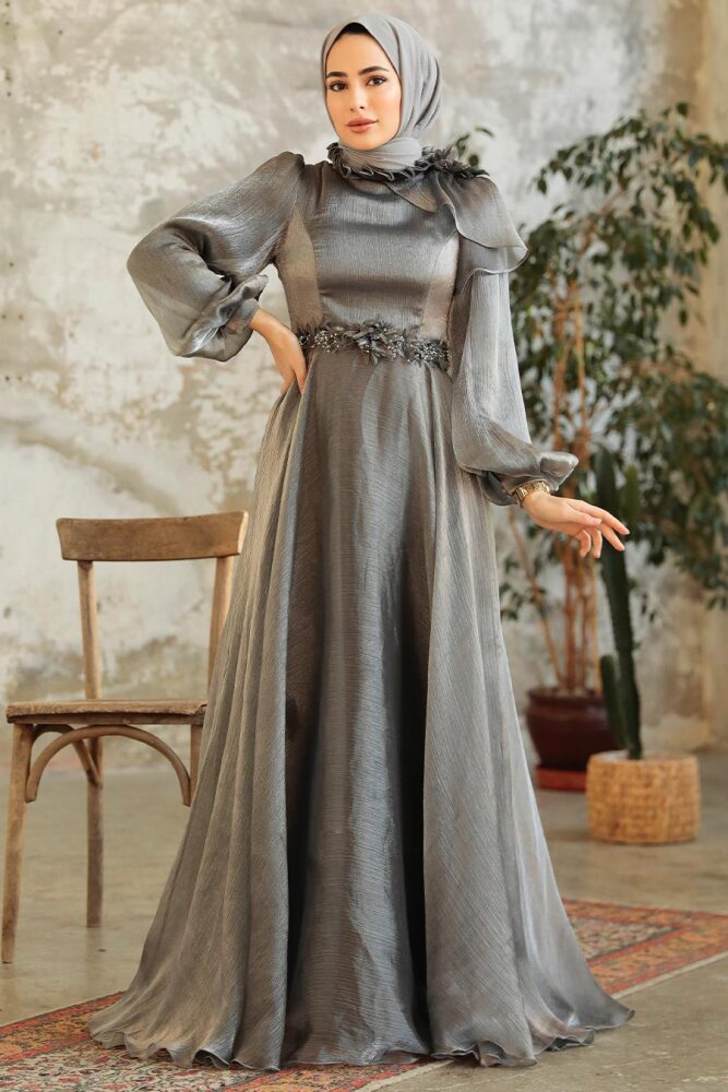 Neva Style - Elegant Grey Turkish Modest Bridesmaid Dress 22310GR - 1